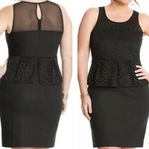 Vintage Lane Bryant Laser Cutout Sheer Peplum Sheath Sleeveless Dress Cocktail